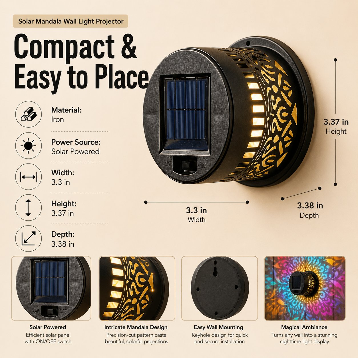 ⏰limited-time 50% OFF🌞Solar Mandala Wall Light [Buy 1 Get 1 FREE]