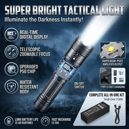 🔥 60% OFF  🔦 Military-Grade Tactical Flashlight | 🔋 Smart LED Display & 🎯 x2000 Zoom