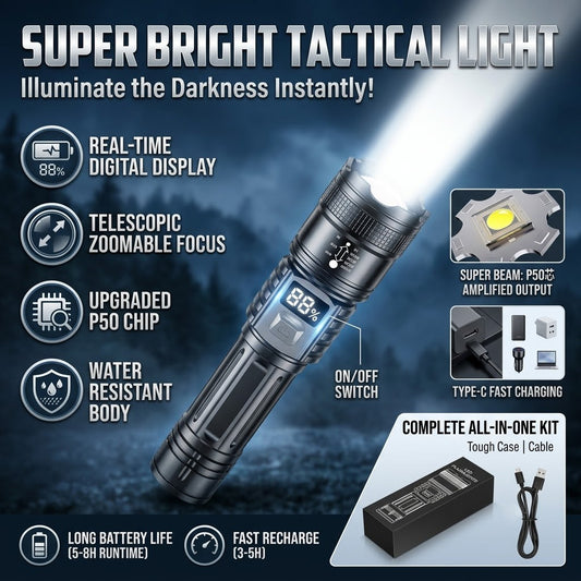 🔥 60% OFF  🔦 Military-Grade Tactical Flashlight | 🔋 Smart LED Display & 🎯 x2000 Zoom