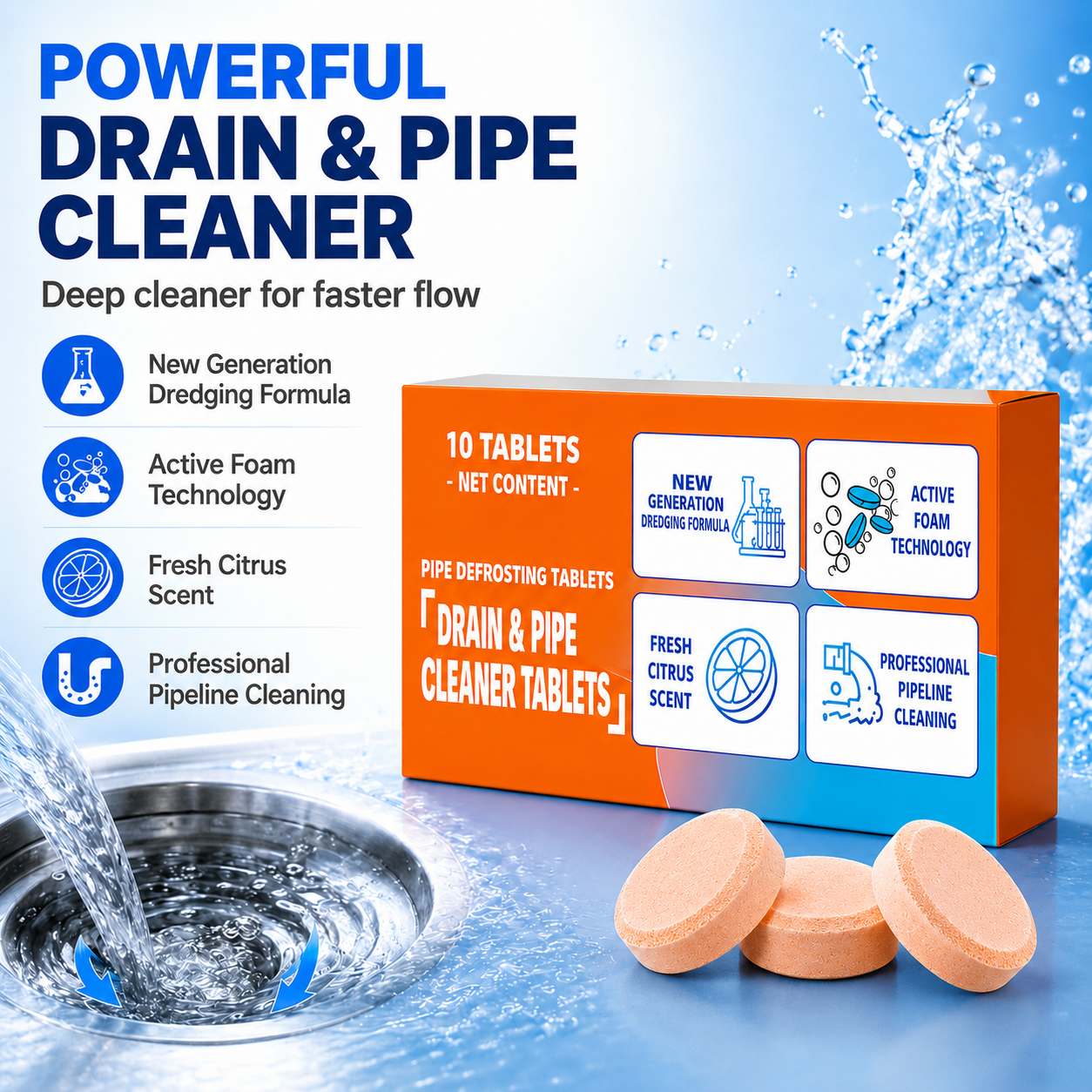 💥Vruuxarny™ 4-in-1 Active Foam Drain & Pipe Cleaner Tablets