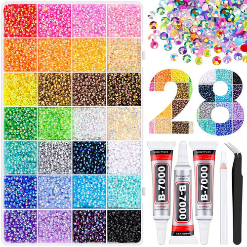 💎 ✨[Vruuxarny] 40-Color Rhinestone Kit with B-7000 Glue and Tweezers