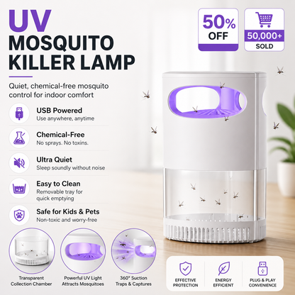 🦟 50% OFF!🔇 Smart 360° UV Mosquito Trap | Chemical-Free & Ultra-Quiet 🌙