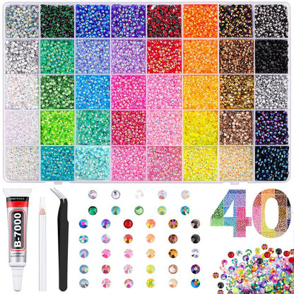 💎 ✨[Vruuxarny] 40-Color Rhinestone Kit with B-7000 Glue and Tweezers