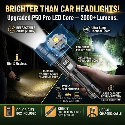 🔥 60% OFF  🔦 Military-Grade Tactical Flashlight | 🔋 Smart LED Display & 🎯 x2000 Zoom