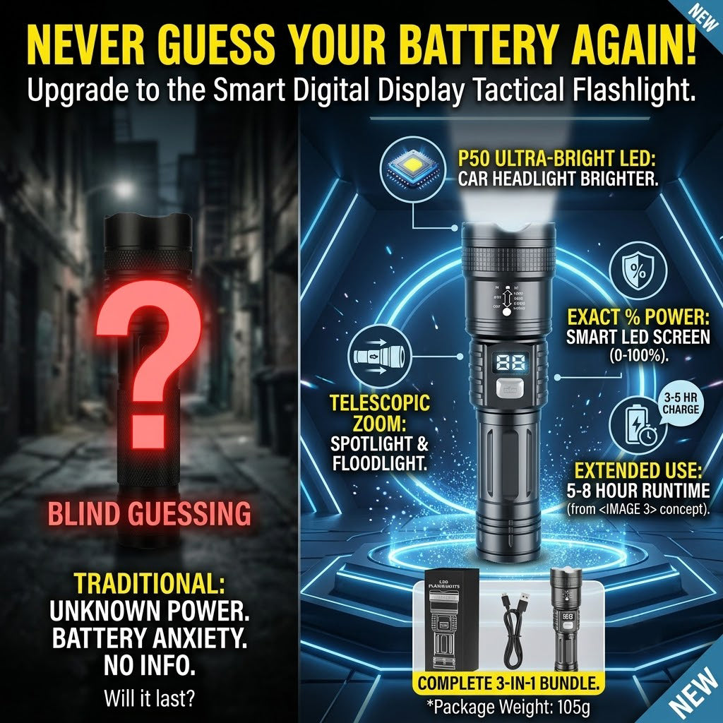 🔥 60% OFF  🔦 Military-Grade Tactical Flashlight | 🔋 Smart LED Display & 🎯 x2000 Zoom
