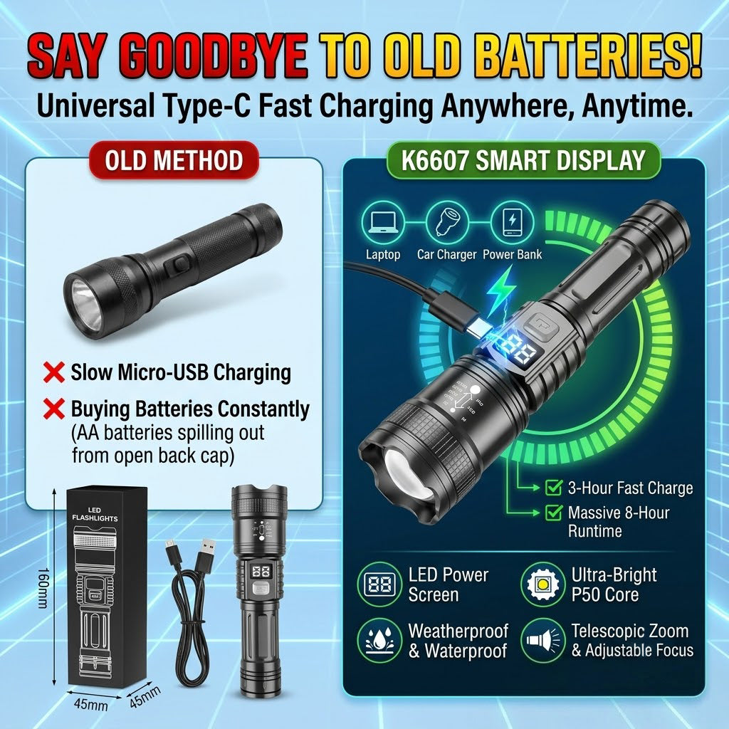 🔥 60% OFF  🔦 Military-Grade Tactical Flashlight | 🔋 Smart LED Display & 🎯 x2000 Zoom