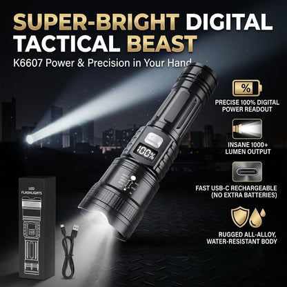 🔥 60% OFF  🔦 Military-Grade Tactical Flashlight | 🔋 Smart LED Display & 🎯 x2000 Zoom