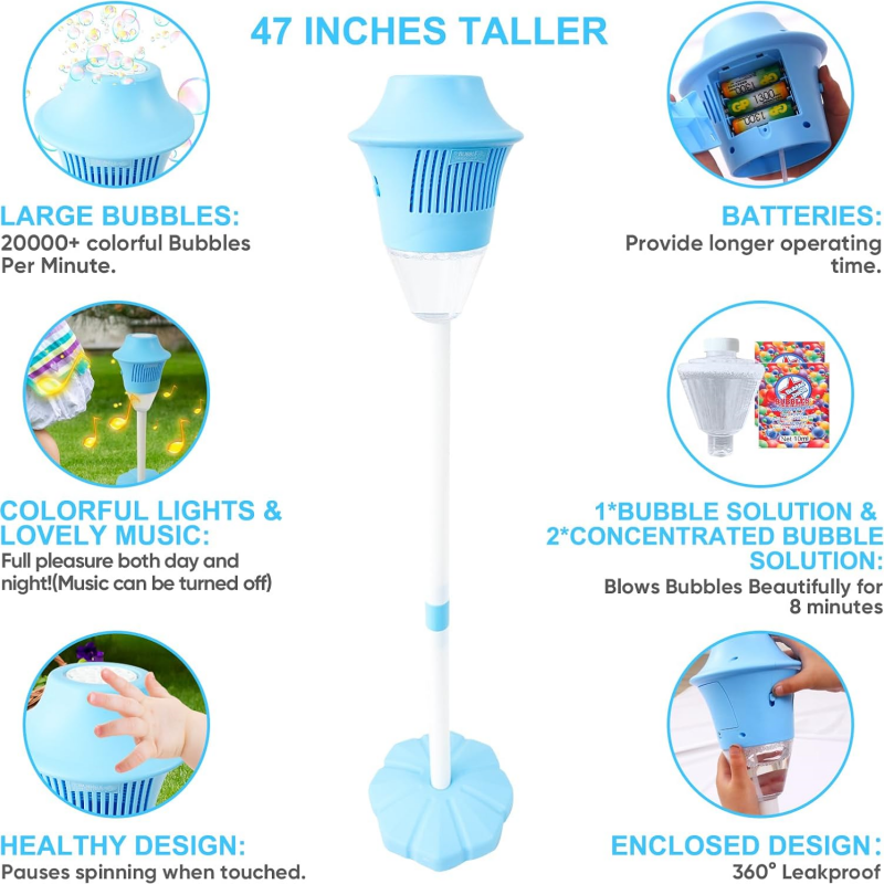 💥50% OFF NOW ! 👩‍❤️‍👨Ultra-High Capacity Standing Bubble Machine with Lights & Music